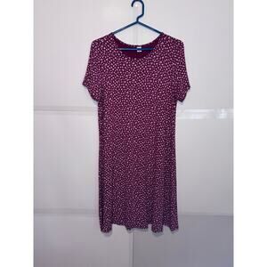 Old Navy Dress Womens L Red Floral Short Sleeve Swing Knit Stretch